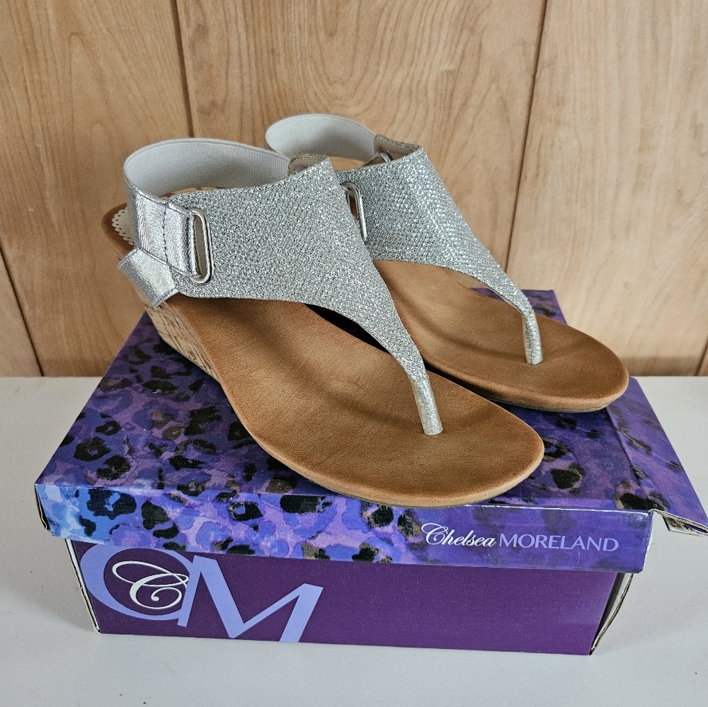 Chelsea Moreland Women's Cork Wedge Cherie Sandals In Silver Size 7M